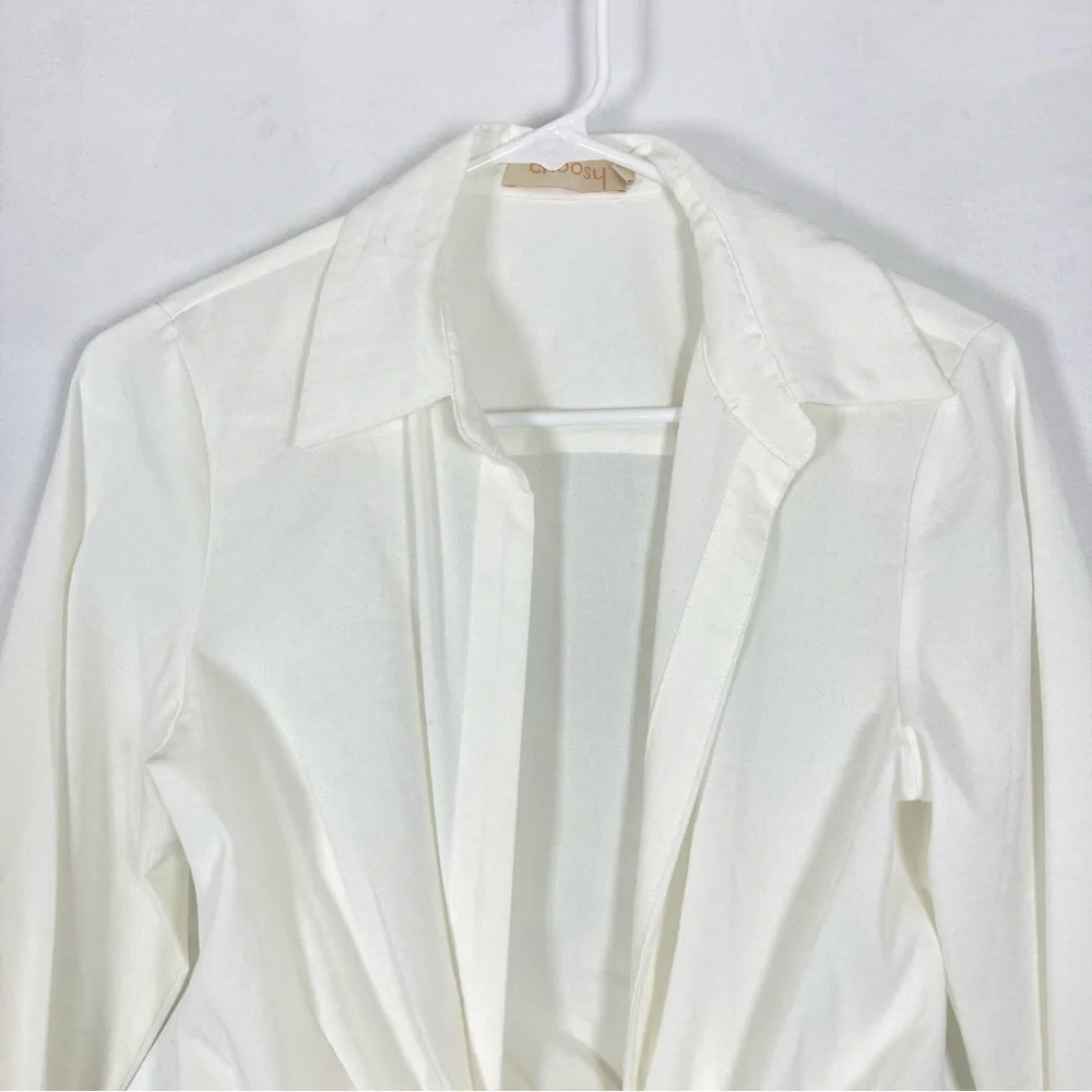 Choosy Crosby St White Plunging V Neck Tie Front Shirt Dress 0 - Picture 5 of 15